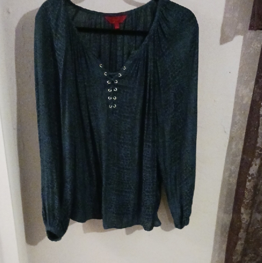 Jennifer Lopez Navy Blouse with Eyelet Detail